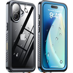 ANTSHARE for iPhone 17 Case, IP68 Waterproof Shockproof Case, [Built-in Screen Protector] - 12 FT Military Dropproof - Full Body Heavy Duty Rugged Phone Cover 6.3 inches - Blue/Clear