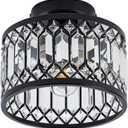 Rpzloila Crystal Ceiling Light Fixture, Modern Semi Flush Mount Ceiling Light, Crystal Chandelier for Kitchen Bedroom Bathroom Entryway Black (Bulb not Included)