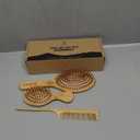MoyRetty Bamboo Hair Brush Comb Set - Natural Wooden Hairbrush Paddle Detangling for Thick Thin Curly Straight Wavy Dry Fine Hair, Men Women and Kids, Static-Free(3 Pcs) Yellow