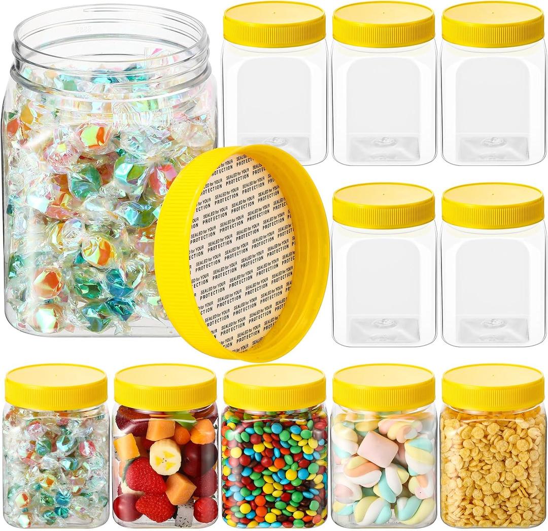 Nosiny 12 Pcs 24 oz Plastic Jars with Lids Airtight Food Containers Large Plastic Jars with Screw on Lids Refillable Kitchen Storage Containers for Dry Food, Coffee, Candy for Kitchen (Yellow)