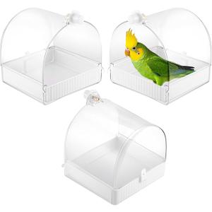 Honeydak 3 Pieces Clear Bird Bath for Cage Parakeet Bird Cage Accessories Hanging Bath Box Parrot Bathing Tub with View for Cockatiel Conure Canary Budgies Parrots(Clear)
