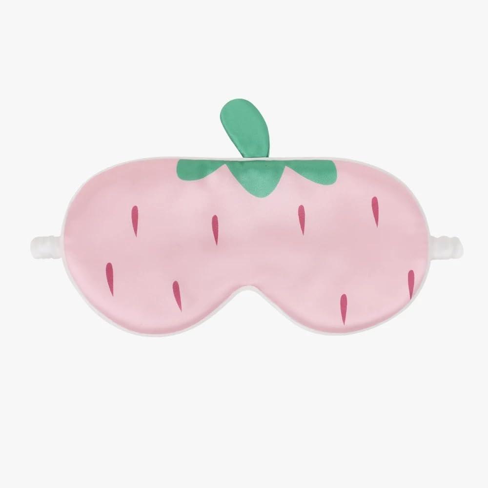 Orose Kids Silk Sleep Mask Cute Adjustable Original Design for Boys & Girls, Double-Sided Mulberry Silk, Cartoon Pattern, Toddler Eye Mask (Strawberry)