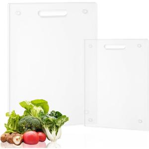 JAMBALAY Tempered Glass Cutting Boards with Handle, 2Pcs Glass Cutting Boards for Kitchen, 12"x16" & 8"x12" Clear Cutting Board Set, with Non Slip Foot, Heat and Scratch Resistant, Shatterproof