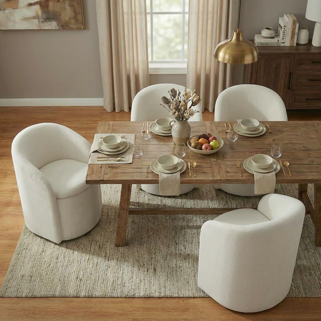 KISLOT Upholstered Dining Chairs with Casters, No Assembly Rolling Modern Dining Room Chairs with Hidden Storage & Barrel Backrest, Accent Chair for Bedroom, Living Room, Dressing, Linen, Set of 4