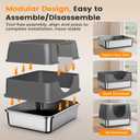 Stainless Steel Litter Box with Lid, Side Entry Large Enclosed Cat Litterbox for Kitty & Multi-Cat, Flip Cover Easy to Clean, High Sided Metal Cat Litter Pan with Scoop, Mat, Anti-Leakage, Non-Sticky