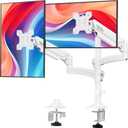 Dual Monitor Stand for 2 Screens up to 32 inch, Vertical Stacked Dual Monitor Mount, Full Motion Adjustable Tall Double Monitor Desk Mount, Each Arm Holds 4.4-22lbs, VESA 75/100mm, White, Freelift
