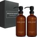 Amber Glass Hand and Dish Soap Dispenser Set by Brighter Barns - Modern Kitchen Decor & Accessories for Airbnb, RV, Office, Housewarming Gifts (Amber)