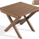 SERWALL Folding Outdoor Side Table, HDPE Adirondack End Table, No Assembly Required Small Table for Indoor and Outdoor Use, Brown