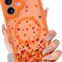 BITOBE Magnetic Case for iPhone 17 [Compatible with MagSafe] Cute Fallen Leaves Pattern Case for Women Girls Soft TPU Bumper Translucent Orange Slim Protective Cover