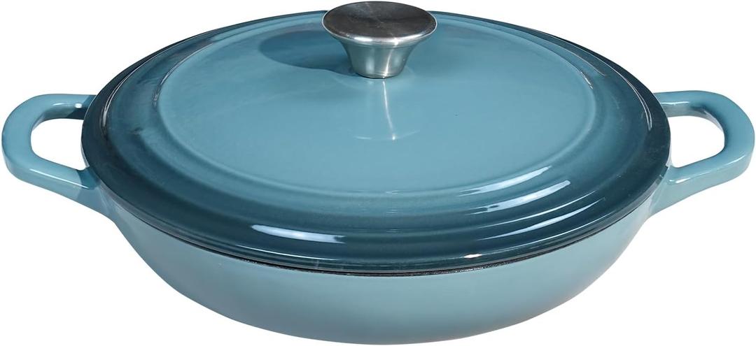 Braiser Enameled Cast Iron Braiser 3 qt Braiser Pan with Lid Slateblue Shallow Cast Iron Casserole Braiser Pan with Handles