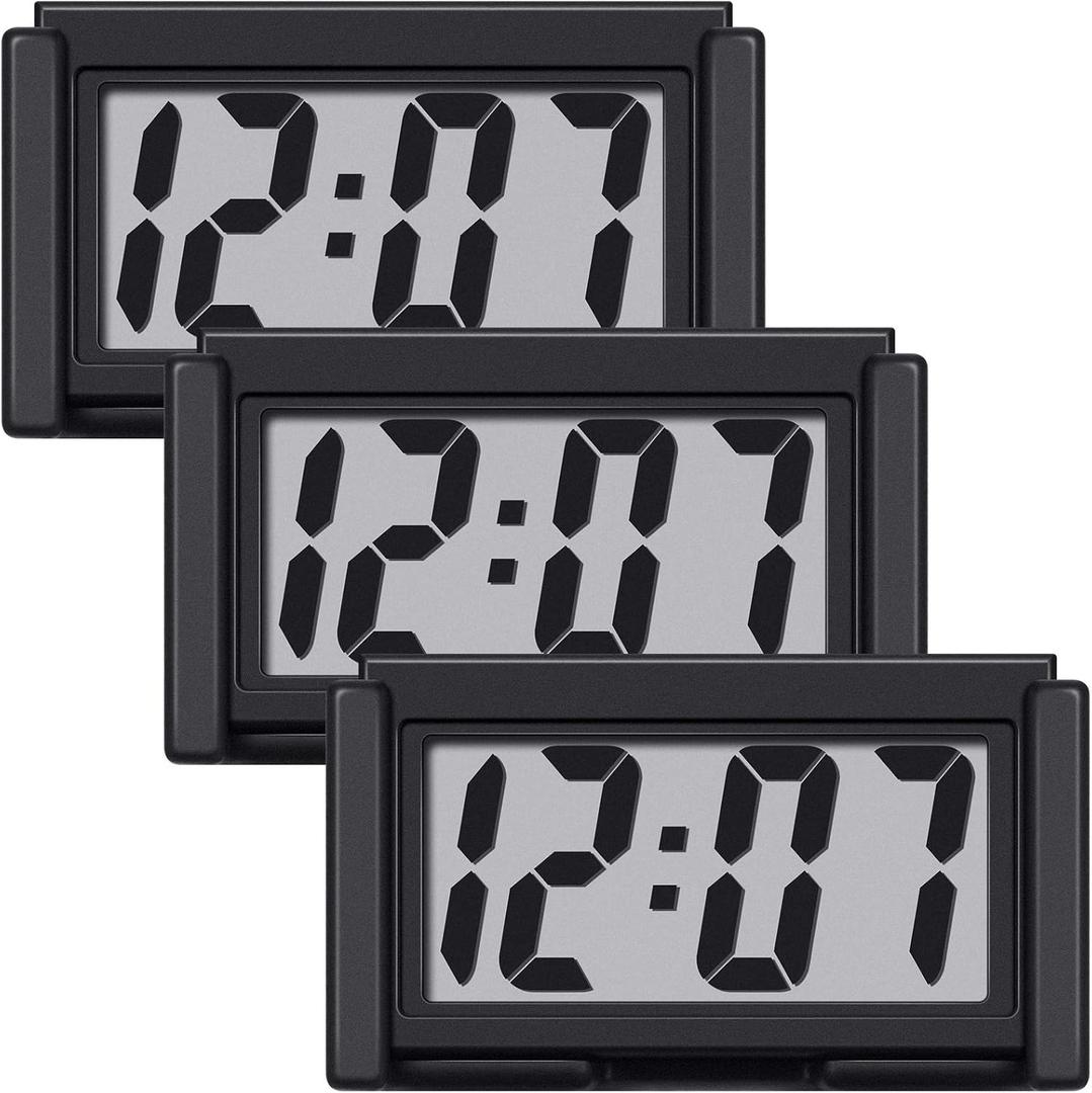 Frienda 3 Pieces Mini Digital Clock Small Magnetic Digital Clock Stick on Battery Operated Self Adhesive Bracket for Car Dashboard Fridge (Black)