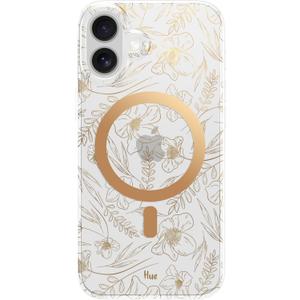 LONLI Hue - Magnetic Case for iPhone 16 - [Compatible with Magsafe] - [360 Shock-Absorbent Bumper] - [Cute and Unique Phone Cover for Girls and Women] - Gold Floral