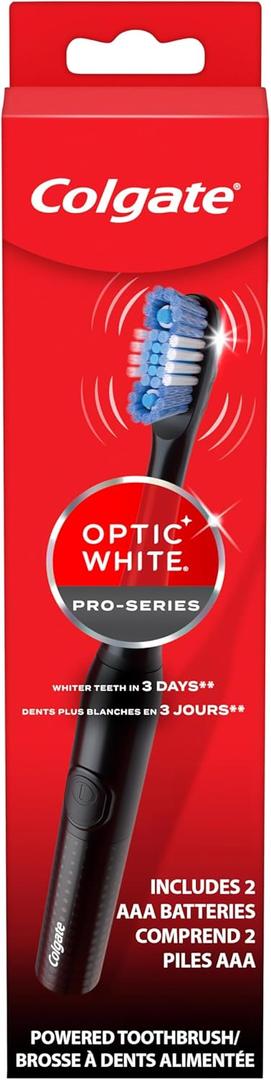 Colgate Optic White Pro-Series Whitening Battery Operated Toothbrush with Timer, Soft, Black (1 Count (Pack of 1))