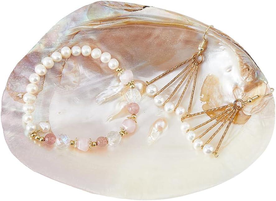 SUPERFINDINGS Natural Shell Jewelry Dish Tray Seashell Ring Holder 14.2x10.8cm/5.6x4.3inch Decorative Trinket Dish Stand for Earring Necklace Organizer Holder