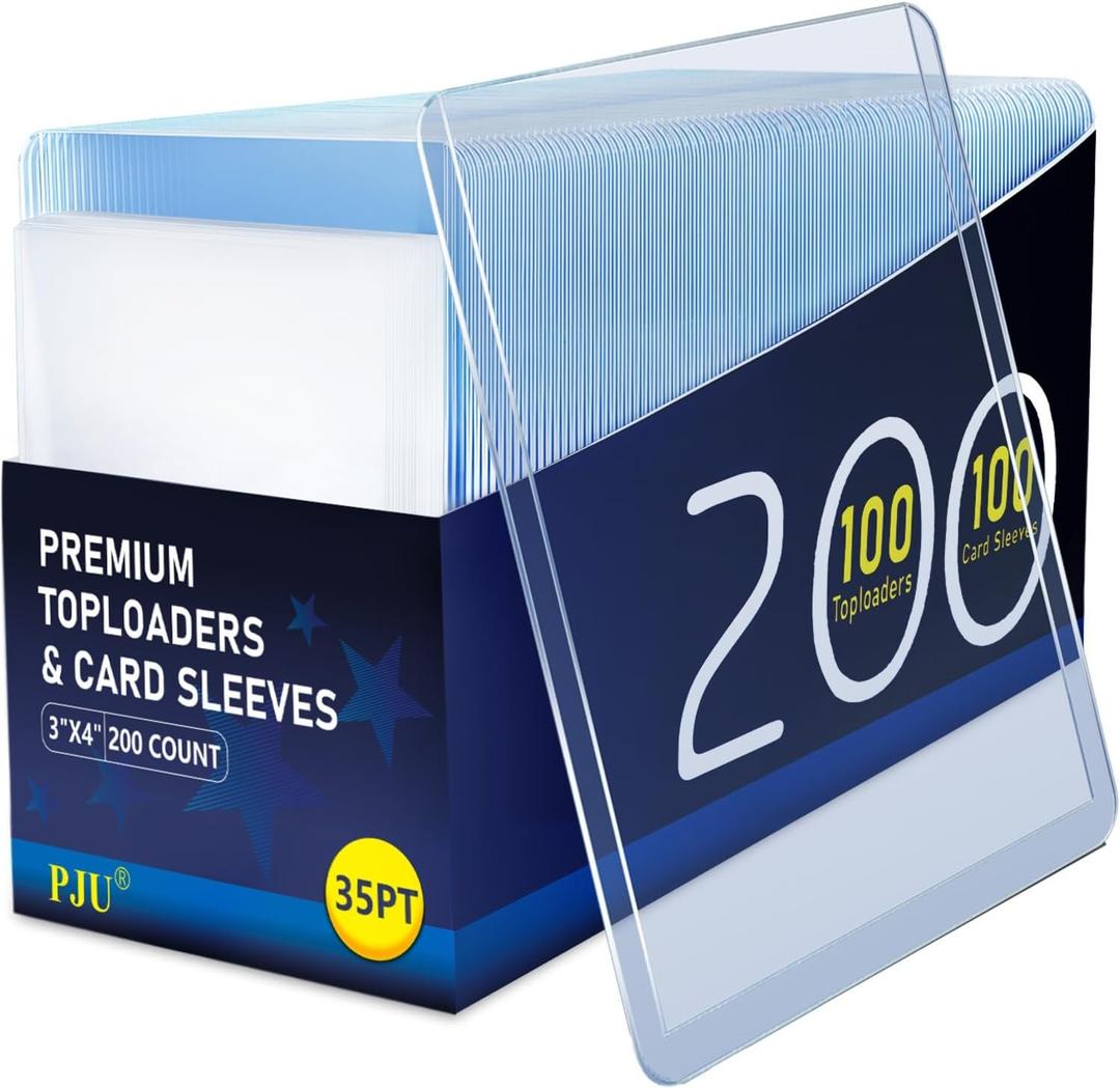 200 Card Sleeves Top Loaders for Cards, Premium Toploaders for Cards, 3"x4" Baseball Card Protectors Hard Plastic, Hard Card Sleeves, Sports Trading Card Holder (100 Toploaders + 100 Penny Sleeves)