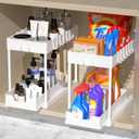mosala 2 Pack Under Sink Organizers and Storage - 2 Tier Sliding Bathroom Cabinet Organizer with Hooks - Multi-Purpose Under The Sink Organizer Kitchen - White