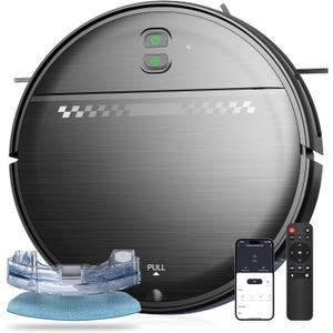 Robot Vacuum and Mop Combo, 2-in-1 Mopping Robot Vacuum Cleaner with 2300Pa Suction, 2.87'' Slim Design, Wi-Fi/App/Voice Control, 3D Obstacle Avoidance&Self-Charging for Hard Floors, Carpets, Pet Hair (Black)