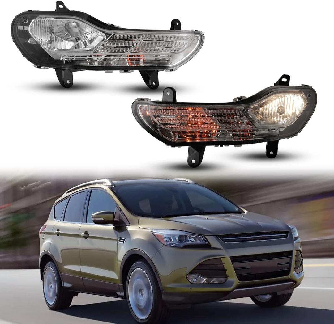 Nixon Offroad Fog Light Set for Escape 2013-2016 w/Turn Signal Light + Halogen Bulbs + Bracket, Fog Light Assembly, Fog Lamp Combo Replacement Chrome Black Cover Clear Lens - H10 12V 42W