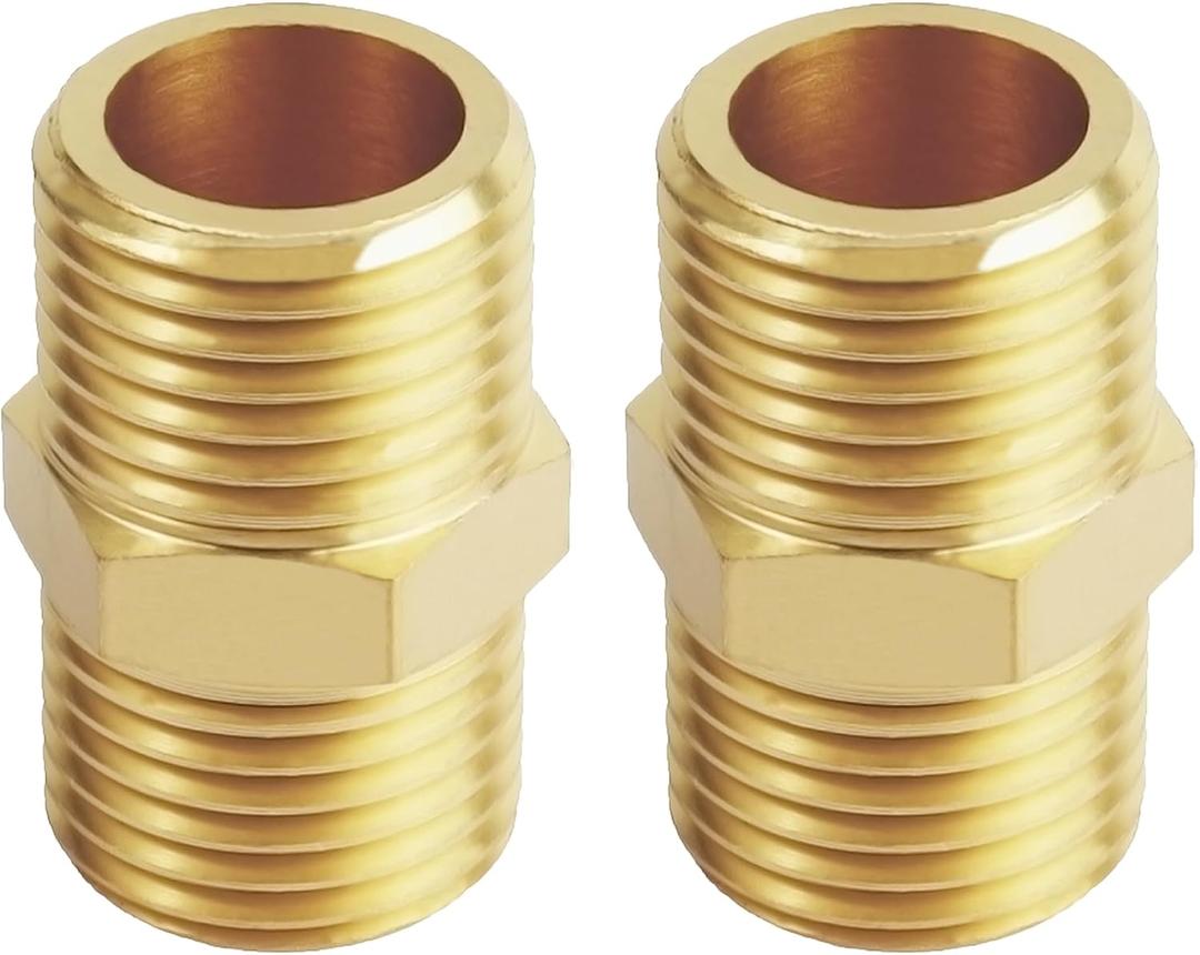 YOUHO 2-Pack 1/2" NPT Male Thread Brass Pipe Nipple Adapter Fittings