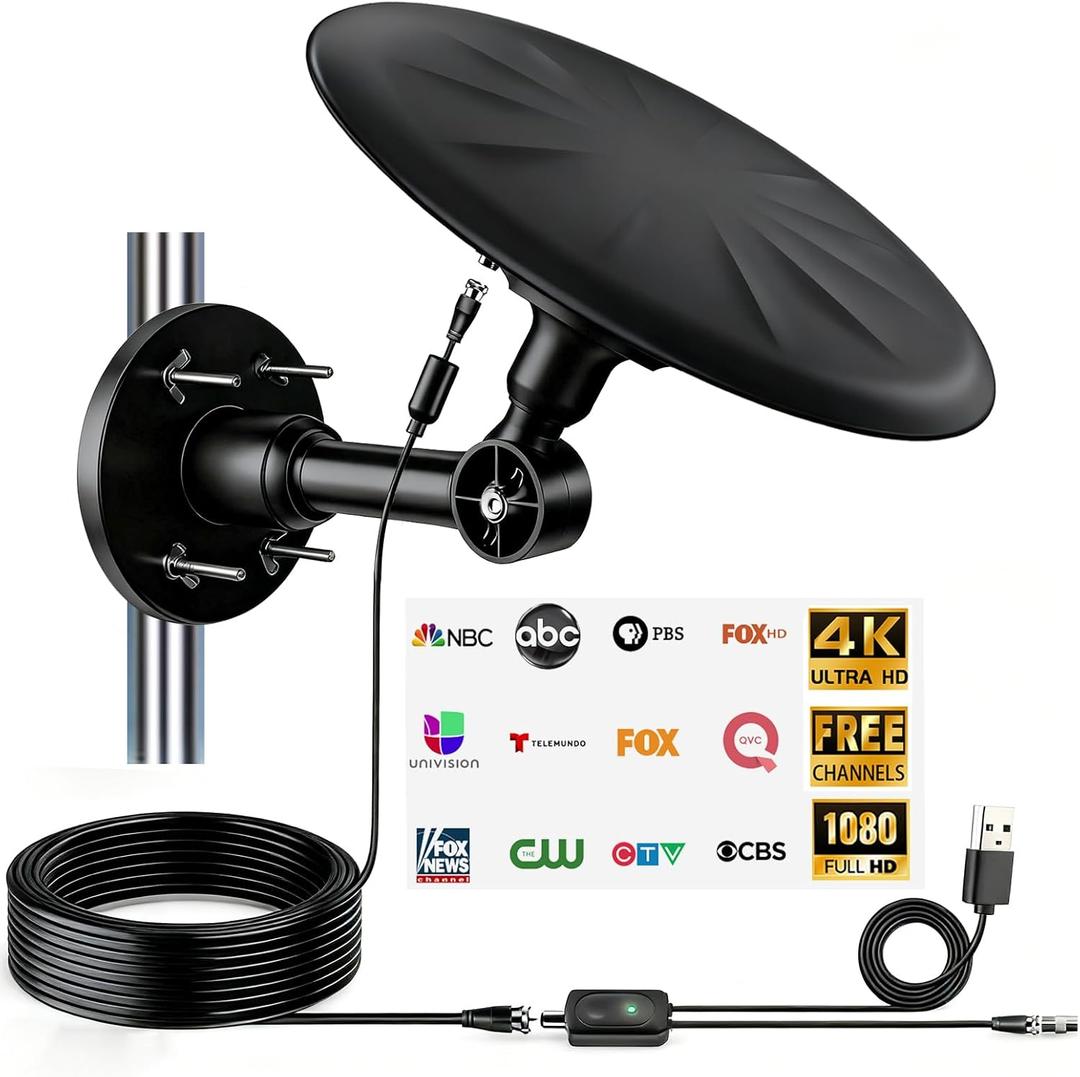 Omni Directional Outdoor TV Antenna, Outdoor Antenna for Smart TV, 720 Long Range Reception Digital HD Signal, with Super Signal Booster, for Attic/Camper/RV/Boat, 2026 Latest (Black Large)