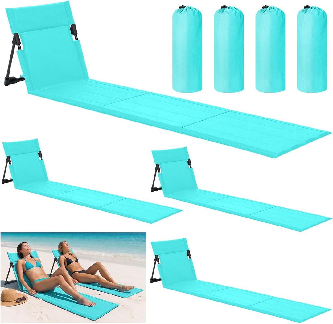 Karenhi 4 Pcs Foldable Poolside Chairs Portable Beach Chair Folding Seat for Edge of Pool Provide Back Support with Carry Bag for Adults Traveling Camping Picnic Lawn, 63 Inch