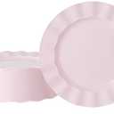 72 Pack Pink Plastic Plates, 10" Disposable Wave Edge Dinner Plates Elegant Heavy Duty Serving Dishes for Party, Wedding, Thanksgiving, Christmas, Pink