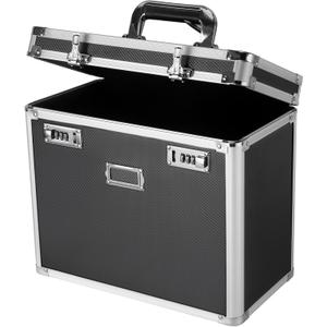 File Organizer Storage Box, Portable Locking Storage Totes - Storage Box with Dual Combination Locks for Filing Office Documents (Black)