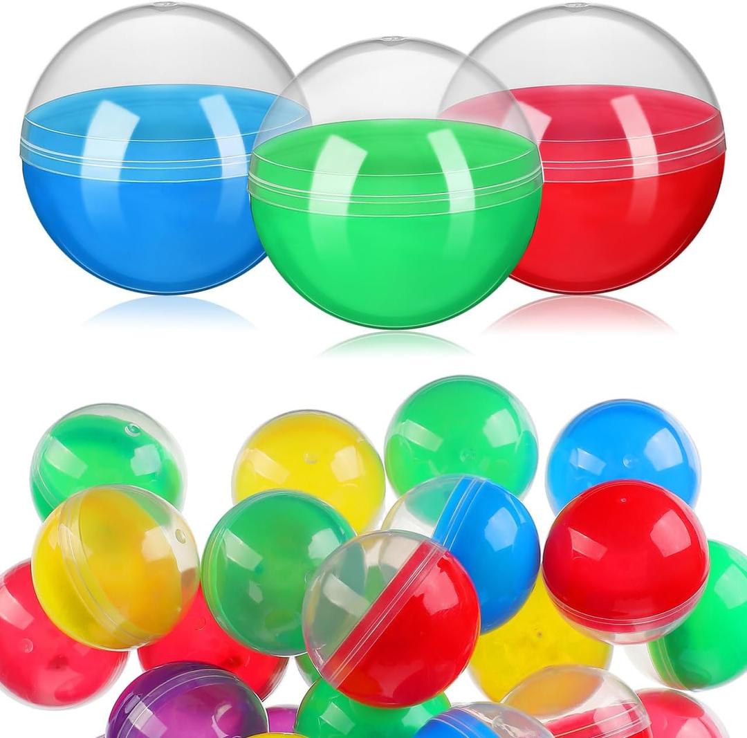 Cabilock 50Pc 1.77 Inch Fillable Empty Round Plastic Capsules for Vending Machines Party Favors DIY Storage Containers for Crafts Candy Holders