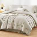 King Size Comforter Set - 7 Pieces Bed in a Bag King, Luxury Comforter Set with Sheets for All Season, Bed Set with Comforter, Flat Sheet, Fitted Sheet, Pillowcases & Shams, Beige