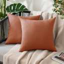 MIULEE Pack of 2 Decorative Outdoor Solid Waterproof Throw Pillow Covers Faux Linen Garden Farmhouse Cushion Cases for Summer Patio Tent Balcony Couch Sofa 18x18 Inch Rust