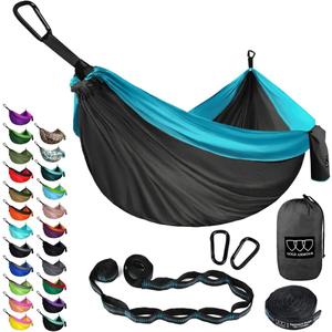 Gold Armour Camping Hammock - XL Double Hammock Portable Hammock Camping Accessories Gear for Outdoor Indoor with Tree Straps, USA Based Brand (Gray and Sky Blue)