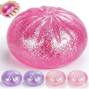 Dumpling Squishies,3.4inch Colorful Dumpling Stress Balls, Fidget Sensory Toy, Squeeze Dough Ball Stress Relief Hand Toys with Food Steamer, Dumpling Squishy Mystery Box, Pink (1pack)