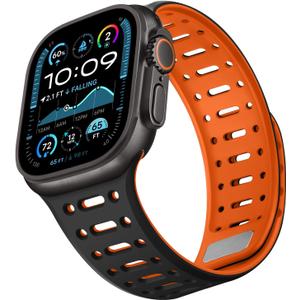Compatible with Apple Watch Band 49mm 46mm 45mm 44mm 42mm 41mm 40mm 38mm, Magnetic Silicone Sport Breathable Strap for iWatch Ultra 3/2/1 SE3 Series 11 10 9 8 7-1 (49/46/45/44/42, Black/Orange)