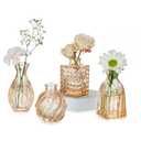 Hewory Small Glass Vases for Flowers: Set of 3 Mini Bud Vases for Tables Centerpieces - Vintage Flower Vase for Wedding Party Home Decor(Champagne Rose Gold)