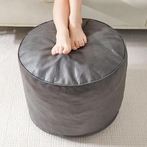 HIGOGOGO Round Stuffed Pouf Ottoman, Pu Leather Poufs with Foam Chunk Filling, Furry and Fluffy Pouf Foot Stool Storage Ottoman, 20 X 15 Floor Poufs Foot Rest for Living Room,Dark Brown