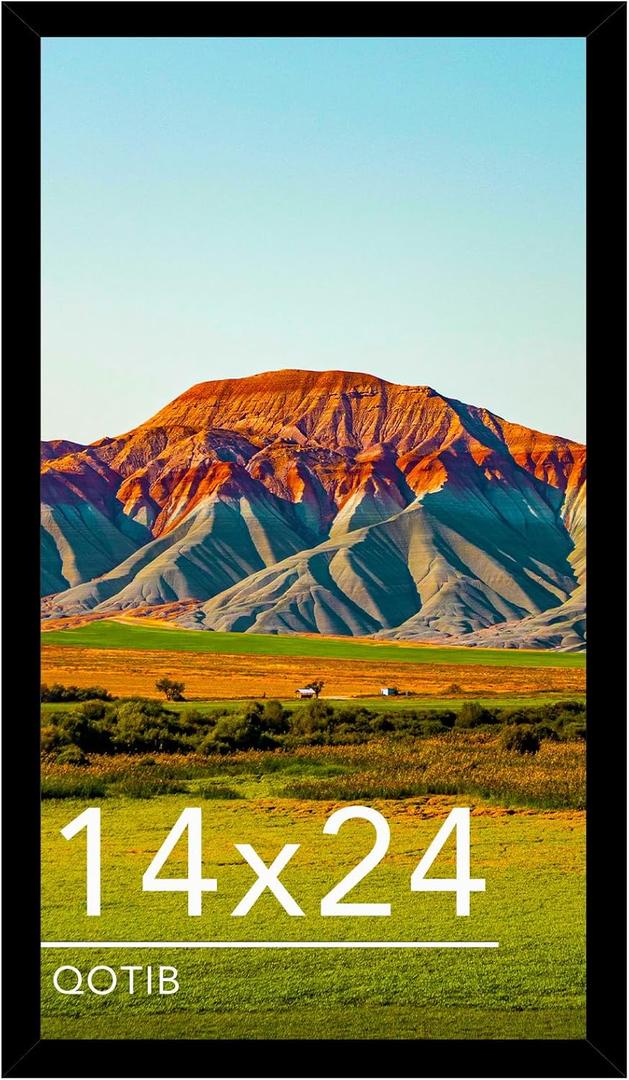 14x24 Picture Frame Black for Wall Mounting, Horizontal and Vertical Formats for Wall Hanging, Wood 14x24 Frame, Black, 1 Pack