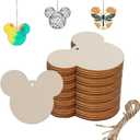 Wooden Mouse Head 30 Pcs Unfinished Wooden Gift Ornaments, DIY Craft Birthday Present-Paintable Blank Natural Mouse Head with Hemp Rope for Kids Art Crafts DIY Gift Party Supplies-4inch
