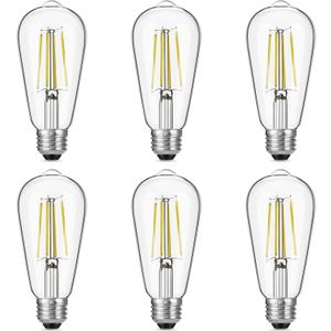 Vintage LED Edison Bulbs, 6W, Equivalent 60W, High Brightness Daylight 5000K, ST58 Antique LED Filament Bulbs with 90+ CRI, E26 Medium Base, Dimmable, Clear Glass, Pack of 6