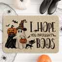 Artoid Mode Ghost Pumpkins Cat Halloween Doormat, I Hope You Brought Boos Spider Web Home Decor Low-Profile Switch Rug Door Mat Floor Mat for Indoor Outdoor 24x35 Inch