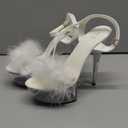 Women's Clear Platform Stiletto High-heeled Sexy Ankle Strap Dance Heels Sandals (7.5, White)