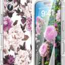 MILPROX Compatible with iPhone 17 Flowers Case 6.3 inch, Cute Pretty Floral Pattern Clear Girly Design for Women Girls, Elegant Aesthetic Classy Shockproof Hard Back Cover - Rose