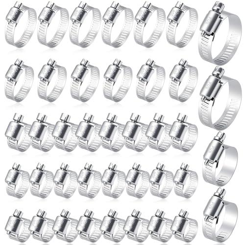Selizo 40Pcs Hose Clamp Including 7 Sizes Adjustable Pipe Tube Clamps 304 Stainless Steel Hose Clips