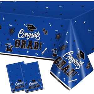 3 x 2 Pack Graduation Tablecloth - Congrats Grad Table Cloths, Plastic Disposable Rectangle Blue Class of 2026 Table Cover for Graduation Tables Decorations Party Decor Supplies Favors,108 x 54 Inch