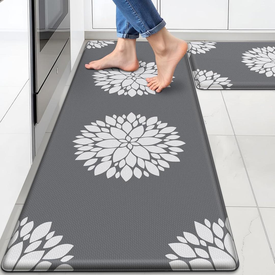 Kitchen Mats for Floor [2PCS], Soft Anti Fatigue Kitchen Rugs for Home, Water Resistant Cushioned Standing Desk Mats, Non-slip Comfort Mat for Floor, Kitchen, Office, Sink, Laundry (Grey)