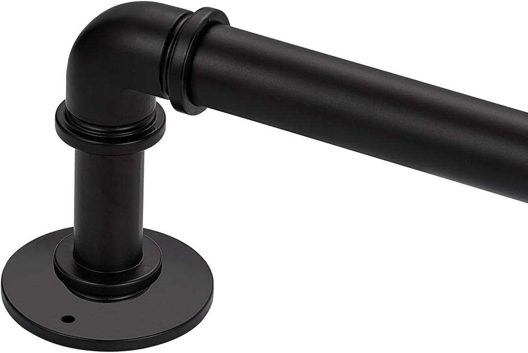 Black Industrial Pipe Curtain Rod 18 to 88 Inch,1 Inch Diameter Adjustable Wrap Around Curtain Rod, Metal Window Treatment Rods, Ideal as Your Kitchen, Bedroom, Outdoor Patio Etc.