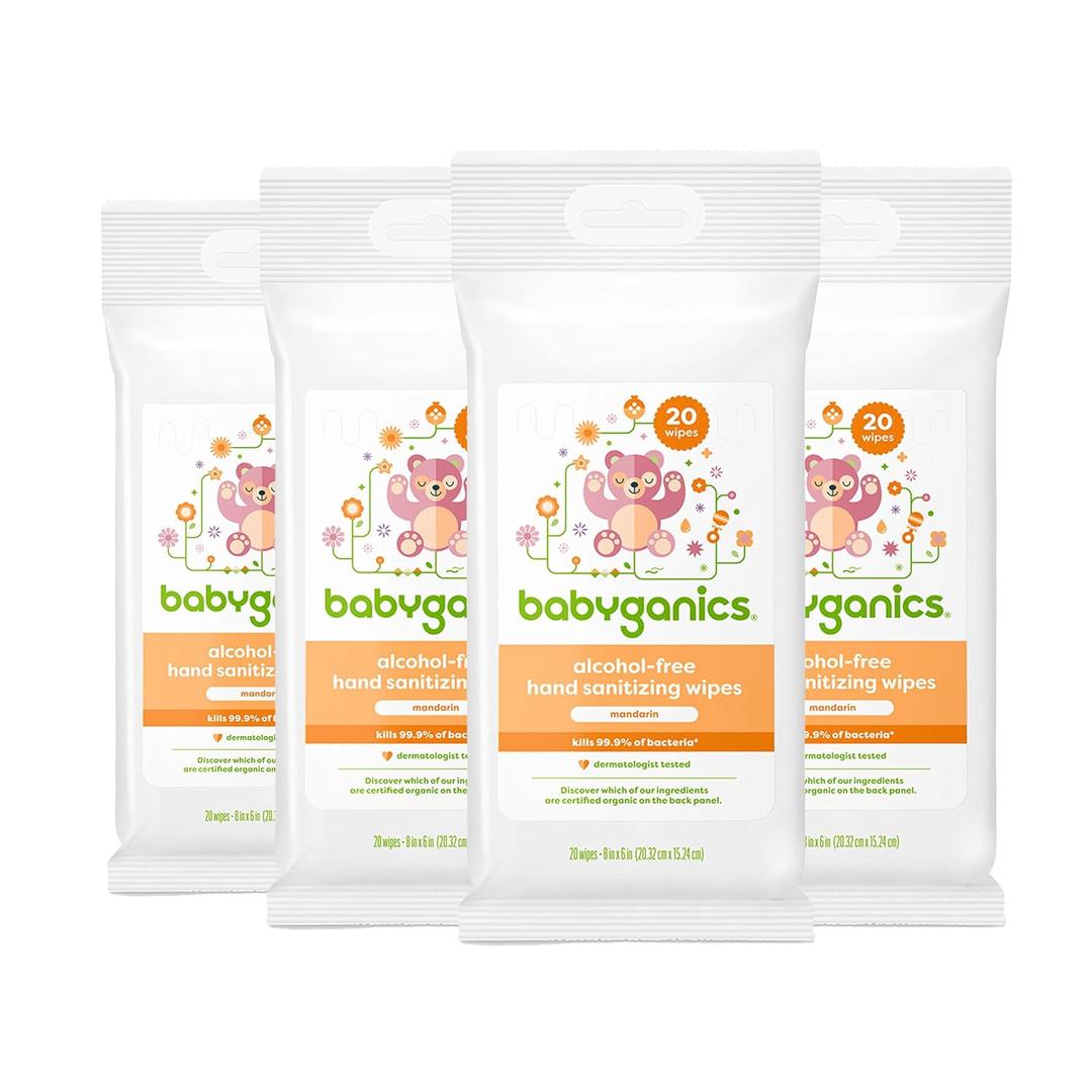 Babyganics, Hand Sanitizing Wipes, Mandarin, Kills 99.9% of Common Bacteria, Moisturizing, 80 ct (20 count, 4 pack),