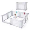 Doradotey Adjustable Baby Playpen with Adult Door, Foldable Large Playpen for Babies and Toddlers, Breathable Mesh Indoor Baby Playard, Safe Fence, 79 x 71 Inch, Light Grey
