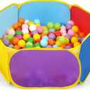 Eocolz Kids Ball Pit Large Pop Up Childrens Ball Pits Tent for Toddlers Playhouse Baby Crawl Playpen with Basketball Hoop and Zipper Storage Bag, Balls Not Included (1M Multicolor)