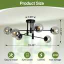 6-Lights Glass Globe Sputnik Chandelier Modern Flush Mount Ceiling Light Fixture Black Farmhouse Lighting for Dining Room Living Room Bedroom Kitchen Passageway.