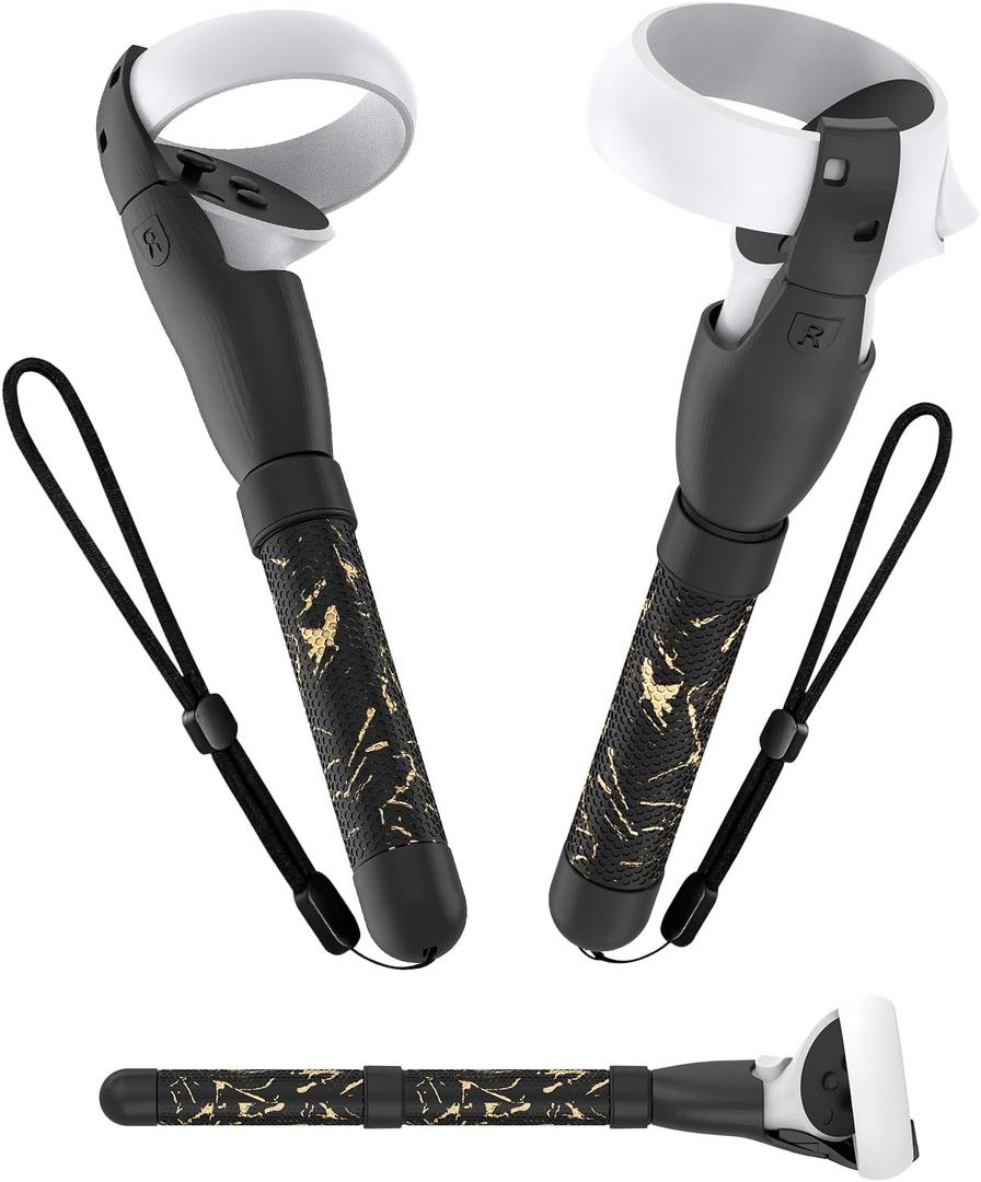 UG Handle Attachments Compatible with Meta Quest 2, VR Controller Accessories for Oculus Quest 2, Gorilla Tag Game Long Arms Sticks, Beat Saber Handle Extensions Grips (Black & Gold)